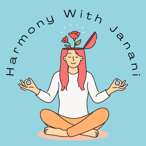 Harmony With Janani brand mark: a seated figure in meditation